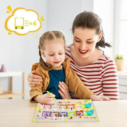 Magnetic Color & Number Maze Montessori Wooden Puzzle Game Board