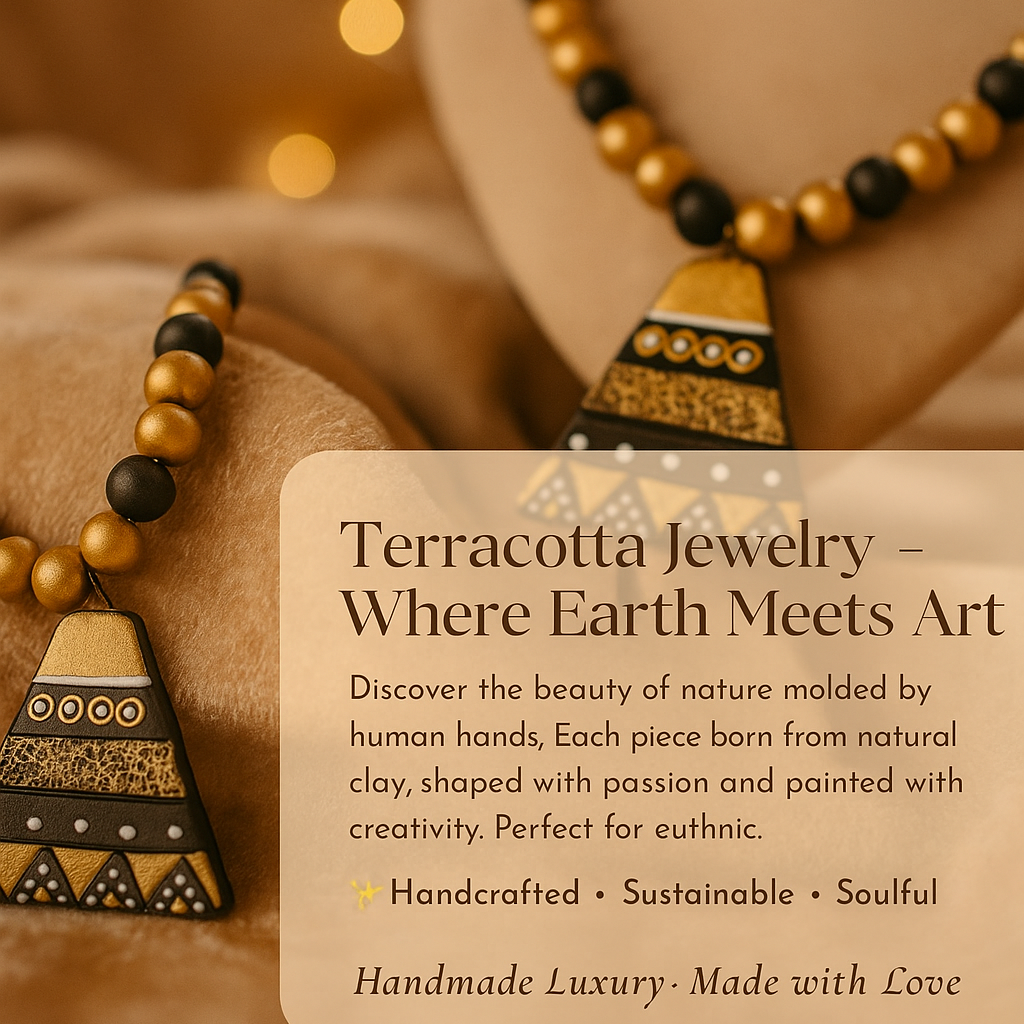 Terracotta Jewelry Necklace Set for Women – Handcrafted Clay Necklace with Earrings