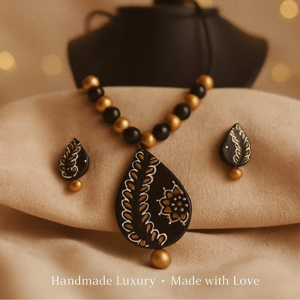 Terracotta Jewelry Necklace Set for Women – Handcrafted Clay Necklace with Earrings