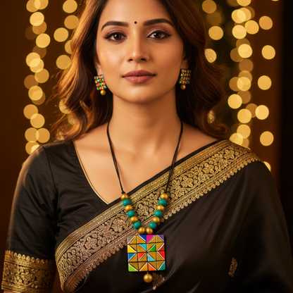 Terracotta Jewelry Necklace Set for Women – Handcrafted Clay Necklace with Earrings