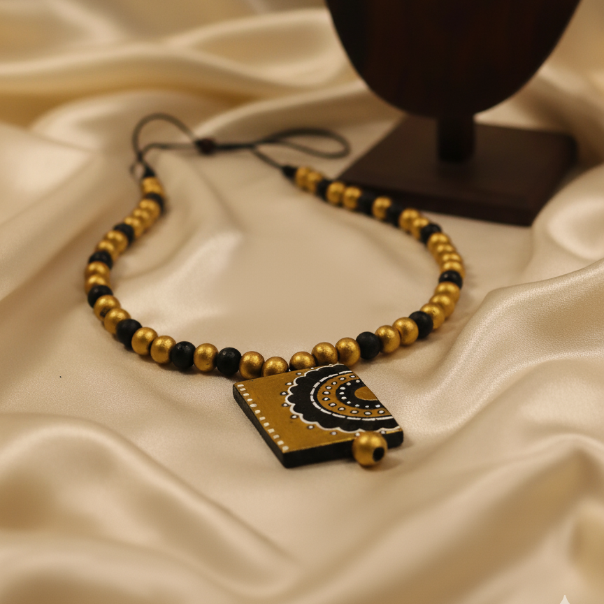 Terracotta Jewelry Necklace Set for Women – Handcrafted Clay Necklace with Earrings