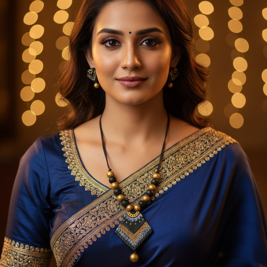 Terracotta Jewelry Necklace Set for Women – Handcrafted Clay Necklace with Earrings